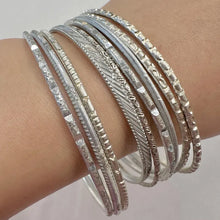 Vintage Silver Tone Mixed Textured Stacking Bangles Set of 9 | Boho Layering Bracelets | Statement Jewellery