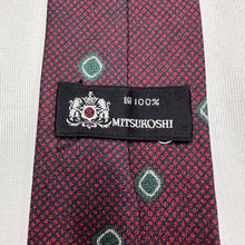 Vintage Mitsukoshi 100% Silk Tie Burgundy Red Green Geometric Pattern Japanese Necktie