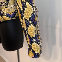 Y2K Snake Print Faux Leather Biker Jacket, Studded Spiked Jacket, Statement Moto Jacket, Rock Glam Jacket, Edgy Cropped Jacket