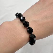 Vintage Black Faceted Glass Bead Bracelet | Adjustable Statement Bracelet | Jet Black Crystal Style