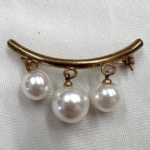Vintage Pearl Drop Bar Brooch | Brass Gold Tone Minimal Brooch | Mid Century Style Faux Pearl Pin | 1950s Inspired Jewelry