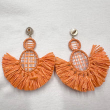Coral Raffia Fan Statement Earrings – Oversized Boho Fringe Drops