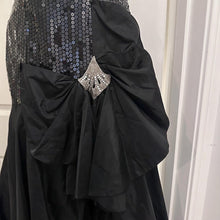Vintage Nadine Black Sequin One Shoulder Gown | Asymmetrical Taffeta Bow Formal Dress ￼