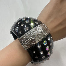Vintage Black Rhinestone Wide Cuff Bangle / Oversized Statement Bracelet / Y2K Glam Crystal Bracelet