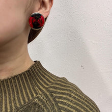 Vintage Red & Black Abstract Enamel Stud Earrings | Retro Round Statement Earrings | 80s Art Jewellery