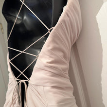 True Brides by Walters Beige Chiffon Evening Gown Size 10 Lace Up Back