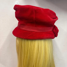 Vintage Red Velour Cloche Hat | Oversized Bow, Asymmetrical Brim, Plush Fabric (54cm)