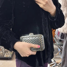 Witchery Black Silver Box Clutch Bag, Rhinestone Clasp Evening Purse, Metal Cage Chain Shoulder Bag, Y2K Party Handbag