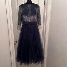 Vintage Tony Bowls Navy Beaded Tulle Evening Dress – Celestial Y2K Princess Gown