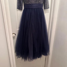 Vintage Tony Bowls Navy Beaded Tulle Evening Dress – Celestial Y2K Princess Gown