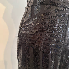 Black Sequin Halter Jumpsuit, Geometric Stripe Open Back Party Outfit (Size S)