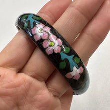 Vintage Cloisonné Floral Bangle | Black Enamel Bracelet | Pink Flower Bracelet | Asian Inspired Vintage Jewelry