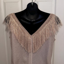 Vintage Metallic Rose Gold Fringe V-Neck Maxi Dress Size M Shimmer Column Slit
