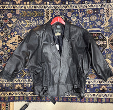 Vintage 80s Black Leather Jacket - Leopard Panel Detail