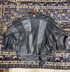 Vintage 80s Black Leather Jacket - Leopard Panel Detail