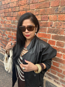 Vintage 80s Black Leather Jacket - Leopard Panel Detail