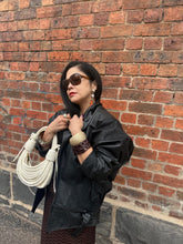 Vintage 80s Black Leather Jacket - Leopard Panel Detail