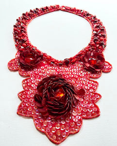 Red Intricate Flower Beaded Necklace