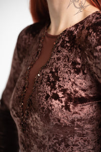 90s Chocolate Brown Sequin Velvet Bodysuit