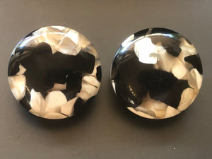 Black and white lucite button clip earrings
