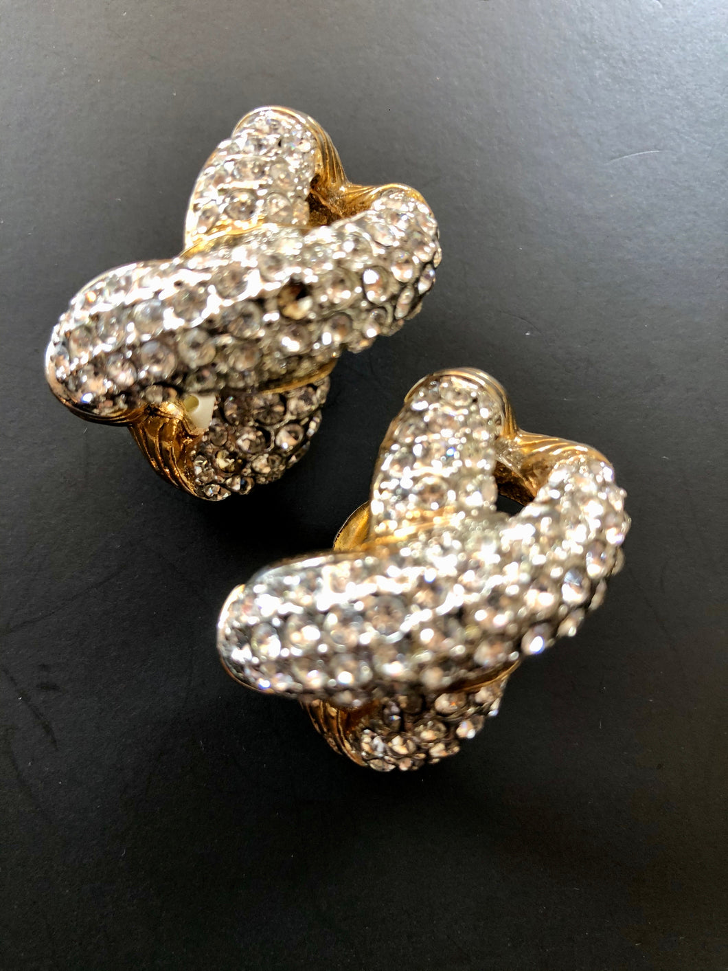 Gold diamante interlocking clip earrings