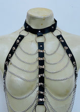 Black Faux Leather Harness Choker Chain Bondage