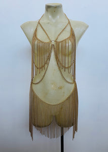 Gold Cut-Out Bodychain Fringe Playsuit