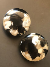 Black and white lucite button clip earrings