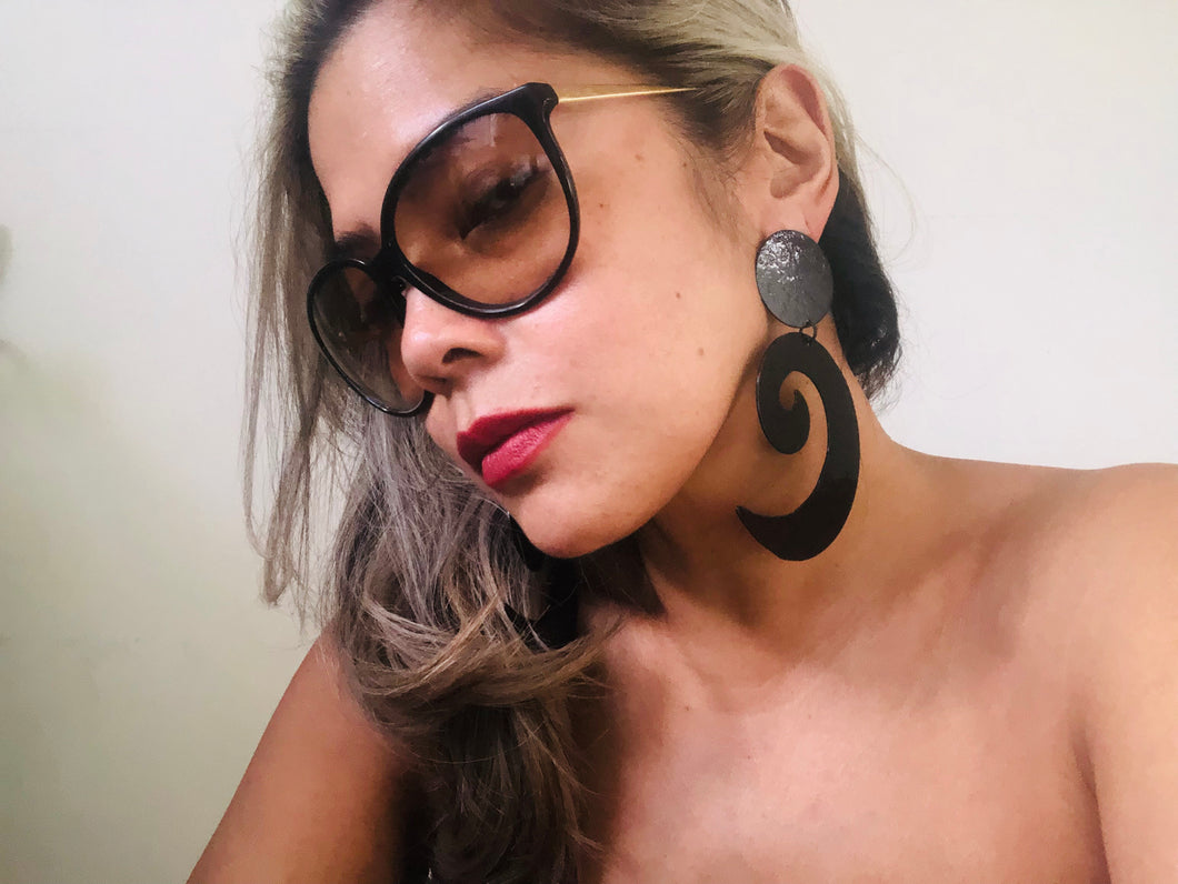 Black oversized swirly statement earrings