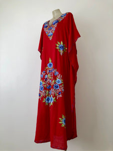 Flamenco red floral embroidered kaftan - Exclusive to Liberty's Heart
