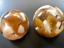 Camel and white lucite button clip earrings