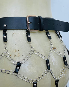 Black Faux Leather Chain Harness Skirt