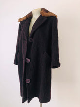 Dark aubergine fur-trimmed coat