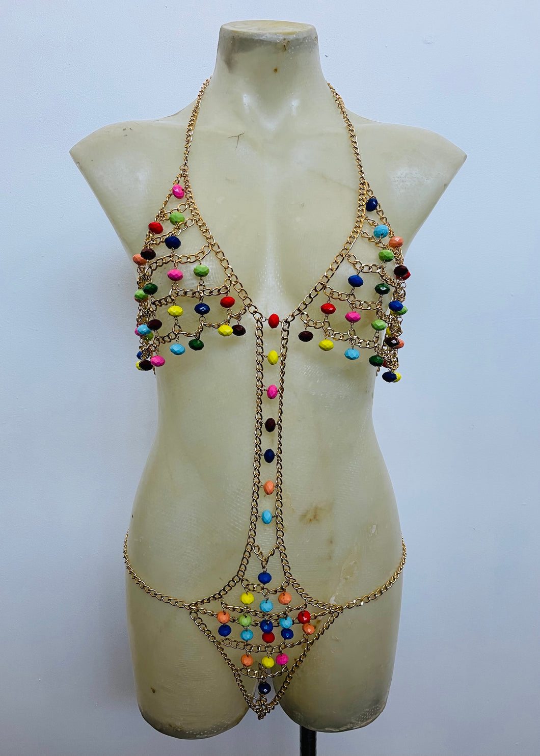 Rainbow Beaded Gold Chain Body Jewellery