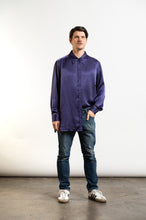 Vintage Purple Satin Button-Up Long Sleeve Shirt