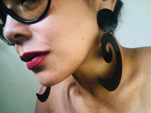 Black oversized swirly statement earrings
