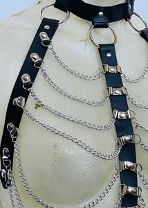 Black Faux Leather Harness Choker Chain Bondage