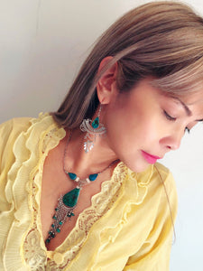 Peruvian Chrysocolla Fringe Necklace and Ear Pendants