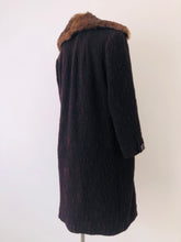 Dark aubergine fur-trimmed coat