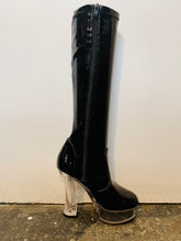 Black Faux Patent Lace-Up Knee-High Boots