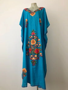 Turquoise floral embroidered kaftan - Exclusive to Liberty's Heart