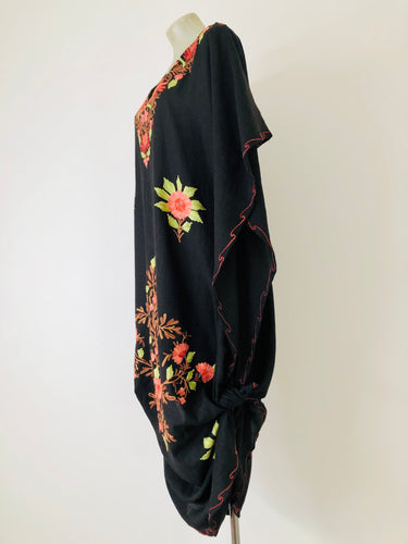 Black Floral Embroidered Kaftan Dress