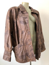 Brown 80s patchwork batwing leather jacket