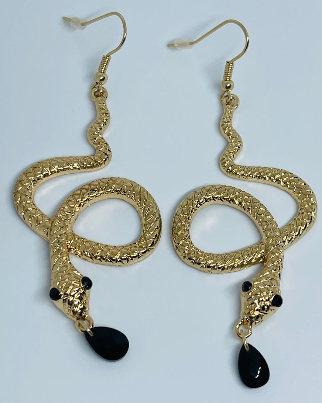 Black Eye Gold Winding Snake Earrings