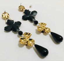 Gold and black flower statement earrings