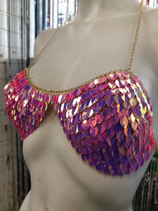 Dragon scale halter chain bra