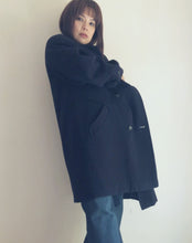 Navy blue lambswool and cashmere coat