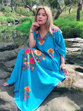 Turquoise floral embroidered kaftan - Exclusive to Liberty's Heart