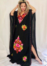Black Floral Embroidered Kaftan Dress