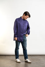 Vintage Purple Satin Button-Up Long Sleeve Shirt